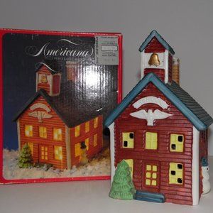 Americana Porcelain Christmas Collectible School Lighted w/box